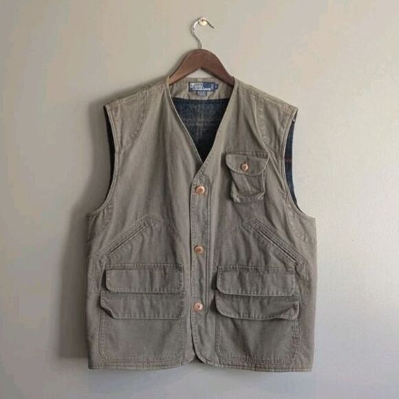 Polo by Ralph Lauren Other - Polo Ralph Lauren Mens Large Hunting Utility Vest Canvas Wool Lined Field Jacket
